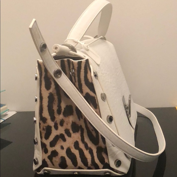 Jimmy Choo Lockett Optic White & Leopard Print Bag - Picture 2 of 3